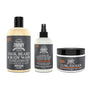Uncle Jimmy fine & medium hair regimen — Hair, Beard & Body Wash, Leave-In Conditioner, and Curl Kicker shown together